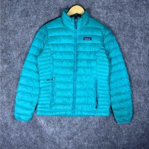Patagonia Down Sweater Jacket Womens Size S Aqua Blue Goose Down Puffer 84683